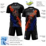 Personalized Soccer Jersey with Black Orange-Royal Dripping Splatter Art - Sublimation Uniform Personalized Black Orange-Royal