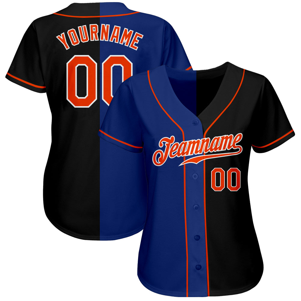Personalized Black Orange-Royal Split Fashion Baseball Jersey Personalized Black Orange Royal Split Fashion Jersey for Baseball Personalized Black Orange-Royal Split Fashion Baseball - Image 2
