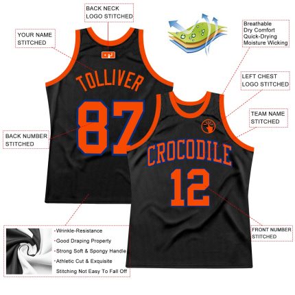 Custom Black and Orange Royal Throwback Basketball Jersey for Men Personalized Black Orange-Royal Throwback Basketball Jersey