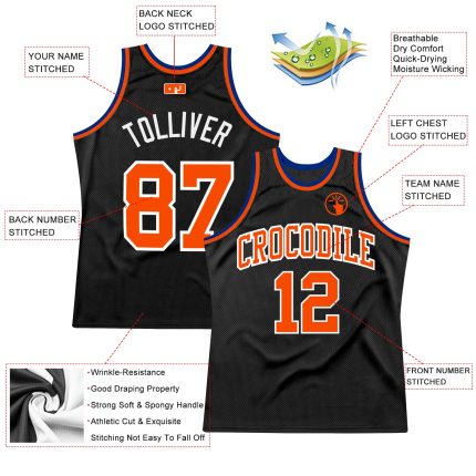 Personalized Black Orange Royal Basketball Jersey for Men and Women - Throwback Style Personalized Black Orange-Royal Throwback