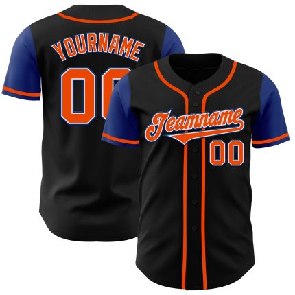Personalized Two Tone Baseball Jersey in Black and Orange-Royal Colors Personalized Black Orange-Royal Two Tone Baseball