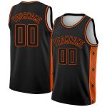 Personalized Basketball Jersey City Edition Abstract Lines Black Orange Side Panel Personalized Black Orange Side Panel Abstract