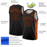 Personalized Basketball Jersey City Edition Abstract Lines Black Orange Side Panel Personalized Black Orange Side Panel Abstract