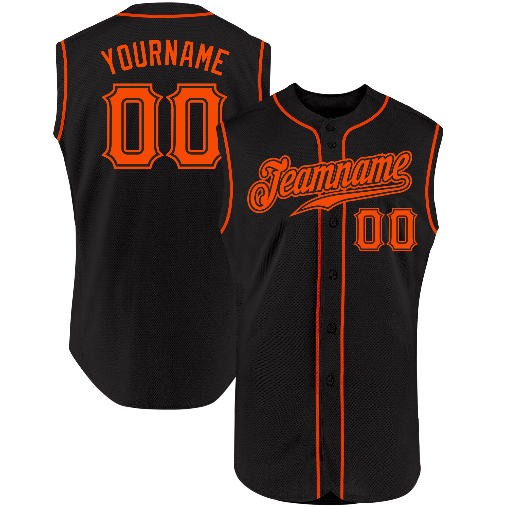 Personalized Black Orange Baseball Jersey for Men, Women, Kids - Sleeveless Design Personalized Black Orange Sleeveless Baseball