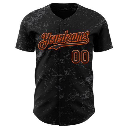 Personalized 3D Abstract Splatter Baseball Jersey in Black Orange and Steel Gray Personalized Black Orange-Steel Gray 3D