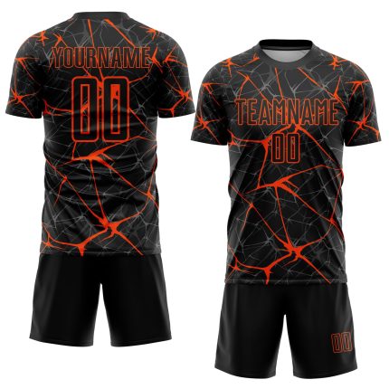 Personalized Orange Black Soccer Jersey Uniform - Custom Sublimation 3 Personalized Black Orange Sublimation Soccer Uniform