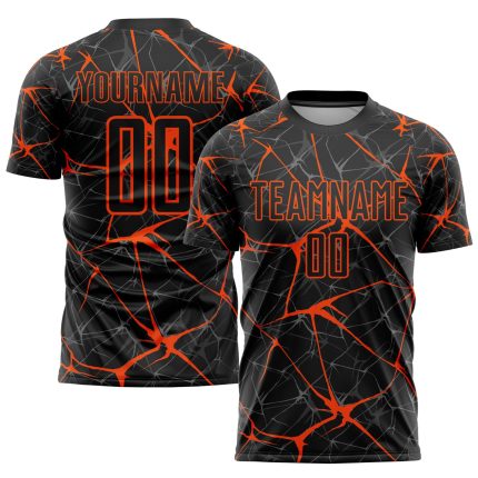 Personalized Orange Black Soccer Jersey Uniform - Custom Sublimation 3 Personalized Black Orange Sublimation Soccer Uniform