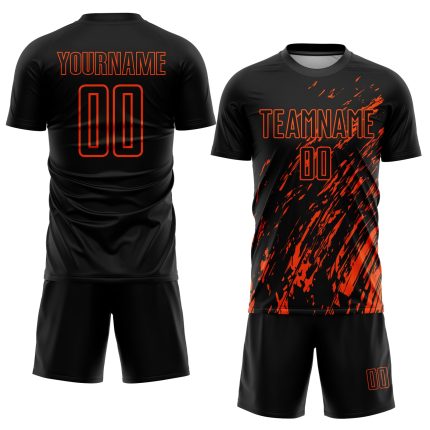 Personalized Soccer Jersey Black Orange Sublimation Uniform for Kids 4 Personalized Black Orange Sublimation Soccer Uniform