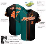 Custom Name Number Authentic Split Fashion Baseball Jersey Black Orange Teal Personalized Black Orange-Teal Authentic Split