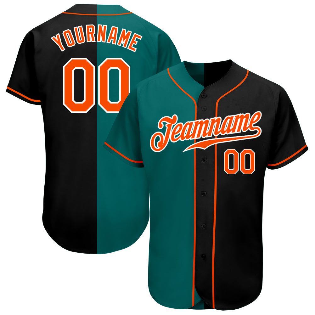 Custom Name Number Authentic Split Fashion Baseball Jersey Black Orange Teal Personalized Black Orange-Teal Authentic Split