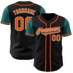 Personalized Two Tone Baseball Jersey in Black, Orange, and Teal Personalized Black Orange-Teal Two Tone Baseball Jersey