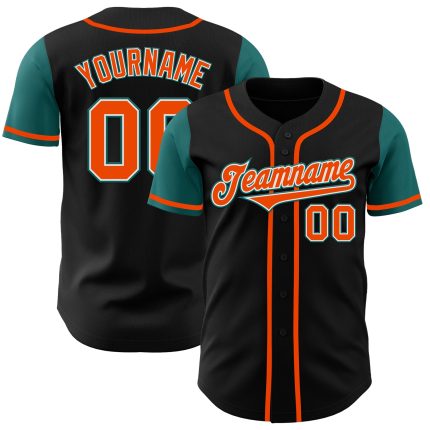Personalized Two Tone Baseball Jersey in Black, Orange, and Teal Personalized Black Orange-Teal Two Tone Baseball Jersey