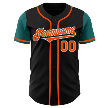 Personalized Two Tone Baseball Jersey in Black, Orange, and Teal Personalized Black Orange-Teal Two Tone Baseball Jersey