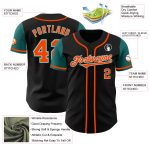 Personalized Two Tone Baseball Jersey in Black, Orange, and Teal Personalized Black Orange-Teal Two Tone Baseball Jersey