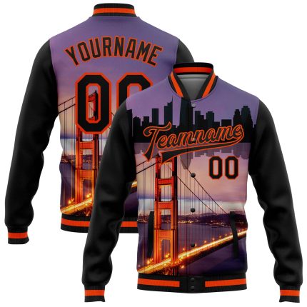 Personalized Golden Gate Bridge San Francisco Varsity Jacket Custom Name Number 3D Bomber Full-Snap Letterman Jacket Personalized