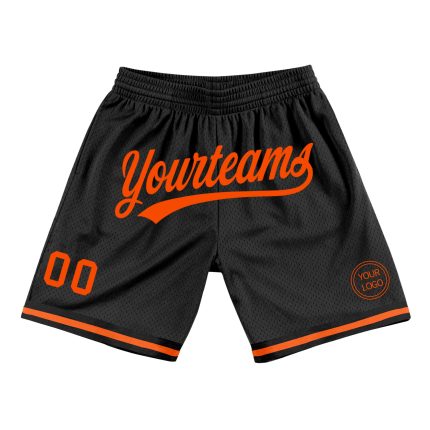 Personalized Black and Orange Basketball Shorts for Men - Throwback Style, Comfortable Fit Personalized Black Orange Throwback