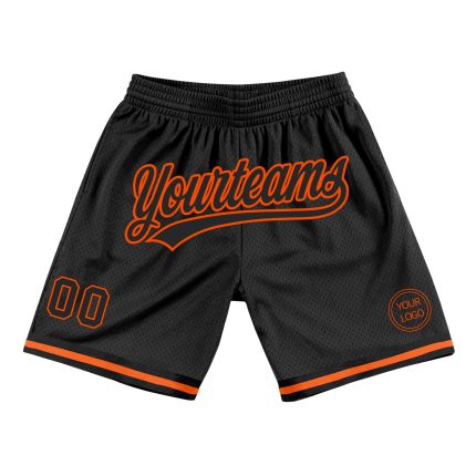 Custom Black and Orange Basketball Shorts - Retro Style Athletic Shorts Personalized Black Orange Throwback Basketball Shorts