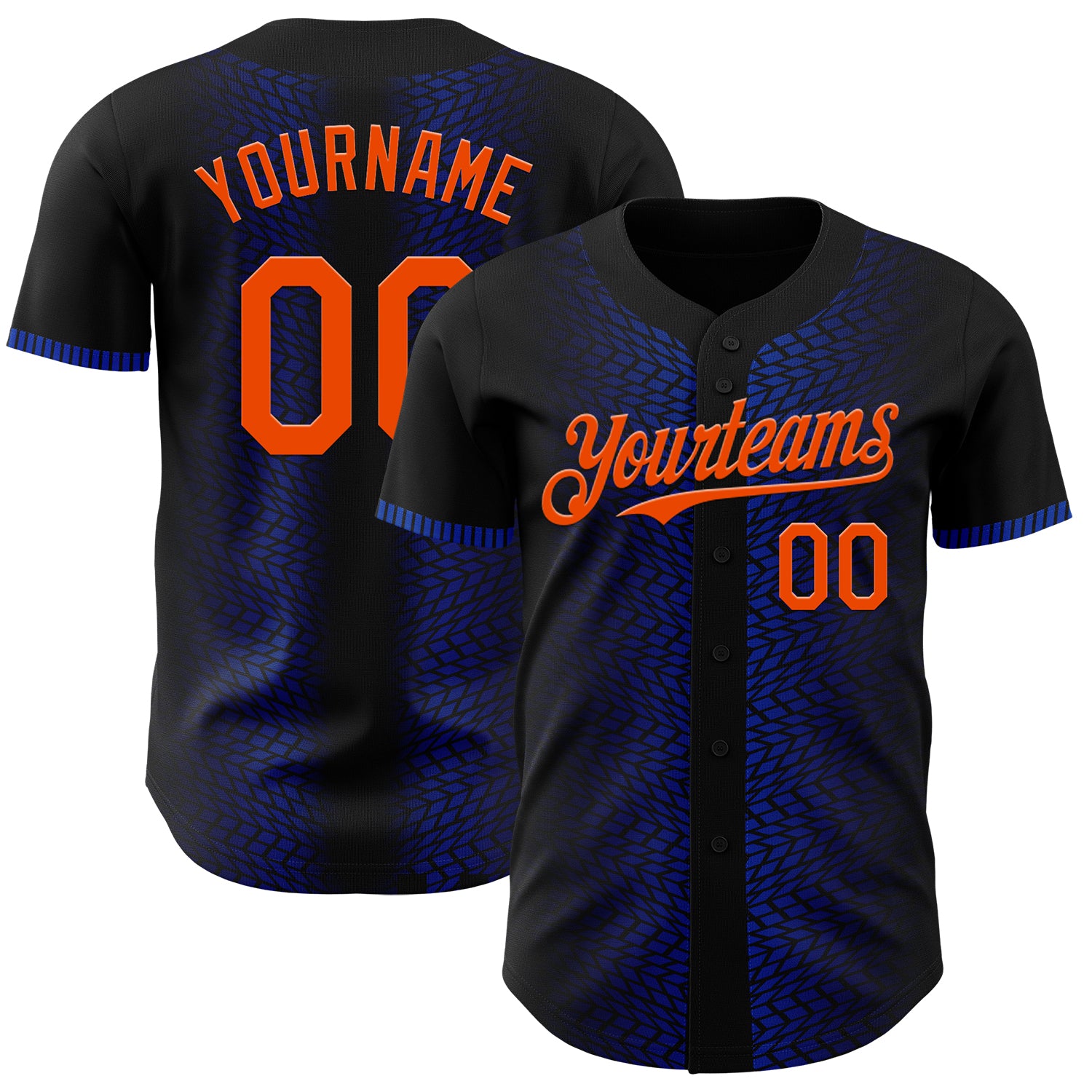 Personalized 3D Geometric Shapes Baseball Jersey in Black and Orange-Thunder Blue Personalized Black Orange-Thunder Blue