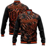Custom 3D Tiger Varsity Jacket in Black and Orange - Full-Snap Bomber Letterman Style Personalized Black Orange Tiger 3D