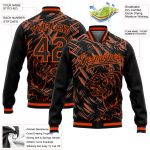 Custom Name Number Bomber Jacket Personalized 3D Black Orange Tiger Pattern Varsity Full-Snap Letterman Jacket Personalized