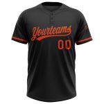 Personalized Unisex Softball Jersey in Black and Orange | Two-Button Design Personalized Black Orange Two-Button Unisex Softball