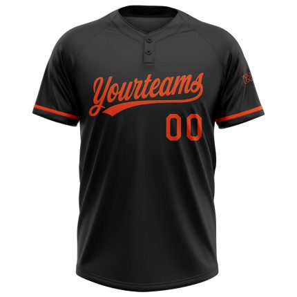 Personalized Unisex Softball Jersey in Black and Orange | Two-Button Design Personalized Black Orange Two-Button Unisex Softball