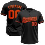 Custom Name and Number Personalized Black Orange Unisex Softball Jersey - Two-Button Design Personalized Black Orange Two-Button