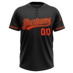 Custom Name and Number Personalized Black Orange Unisex Softball Jersey - Two-Button Design Personalized Black Orange Two-Button