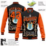 Personalized Vintage Black Orange Rock Music Festival 3D Bomber Jacket - Full-Snap Varsity Letterman Personalized Black Orange