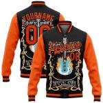 Custom Vintage Rock Music Festival 3D Pattern Black Orange Bomber Jacket with Personalized Name & Number - Varsity Letterman Style