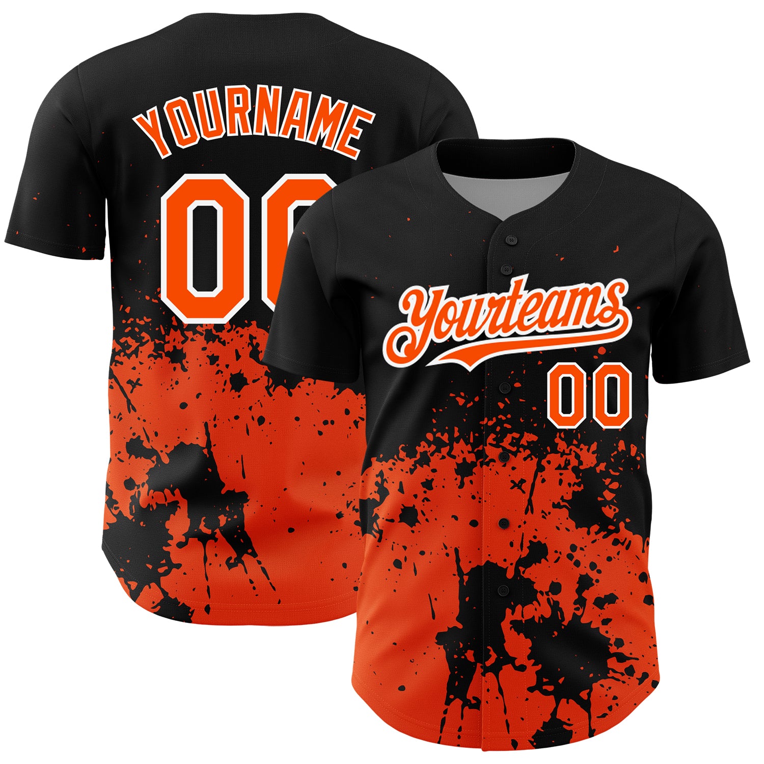 Personalized 3D Abstract Splash Grunge Art Baseball Jersey - Black Orange White Personalized Black Orange-White 3D Abstract