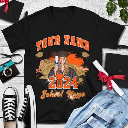 Personalized 3D Graduation T-Shirt in Black, Orange, and White - Custom Performance Tee Personalized Black Orange-White 3D