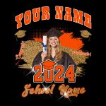 Personalized 3D Graduation T-Shirt in Black, Orange, and White - Custom Performance Tee Personalized Black Orange-White 3D