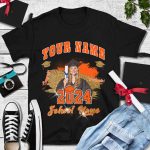 Custom Graduation T-Shirt with 3D Name and Number in Black Orange-White for Team Spirit Personalized Black Orange-White 3D