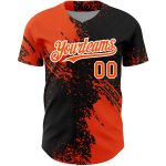 Customizable 3D Pattern Baseball Jersey - Abstract Black Orange White Brush Stroke Design with Personalized Name and Number