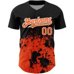 Custom Name Number Baseball Jersey - Personalized 3D Pattern Abstract Splash Grunge Art in Black Orange-White Design Personalized