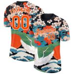 Custom Name and Number Animal Crane Performance T-Shirt - Personalized 3D Black Orange-White Design Personalized Black Orange-White