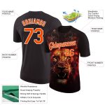 Customizable Lion Performance T-Shirt - 3D Black Orange White Pattern, Personalize with Team Name & Number Personalized Black
