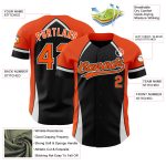 Custom Name and Number Authentic Baseball Jersey - Personalized Black and Orange 3D Pattern Design Personalized Black Orange-White