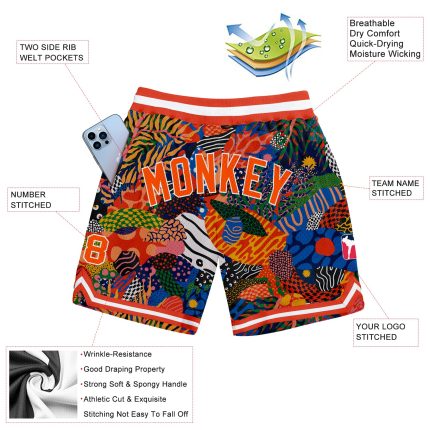 Custom Name Number Authentic Hawaii Basketball Shorts 3D Pattern Black Orange-White Team Gear Personalized Black Orange-White