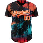 Custom Name and Number Personalized Baseball Jersey Tropical Hawaii Palms Trees 3D Pattern Black Orange-White Design Personalized