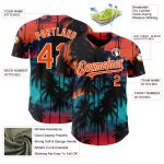 Custom Name and Number Personalized Baseball Jersey Tropical Hawaii Palms Trees 3D Pattern Black Orange-White Design Personalized