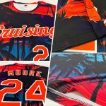 Custom Name & Number Tropical Hawaii Palms 3D Pattern Performance T-Shirt - Personalized Black Orange-White Design Personalized