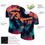 Custom Name & Number Tropical Hawaii Palms 3D Pattern Performance T-Shirt - Personalized Black Orange-White Design Personalized