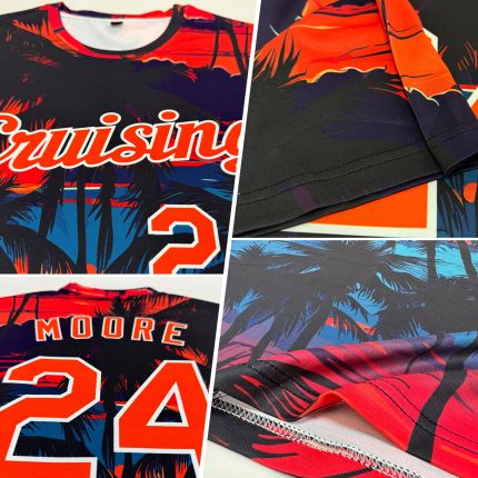 Personalized Tropical Hawaii Palms Trees 3D Performance T-Shirt Black Orange-White Personalized Black Orange-White 3D Tropical