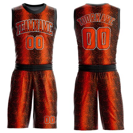 Personalized Black Orange White Animal Fur Print Basketball Jersey Round Neck Sublimation Suit Personalized Black Orange-White