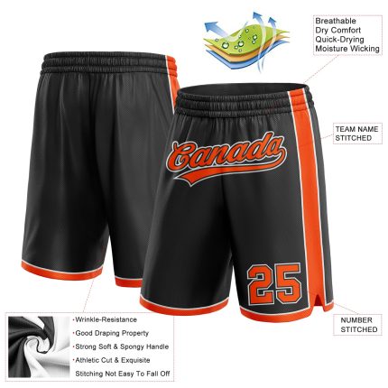 Custom Name and Number Basketball Shorts - Personalized Black Orange-White Authentic Team Wear Personalized Black Orange-White