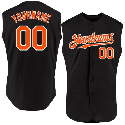 Custom Black Orange White Baseball Jersey - Authentic Sleeveless Design Personalized Black Orange-White Authentic Sleeveless