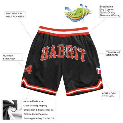 Custom Name and Number Personalized Basketball Shorts - Black and Orange-White Authentic Throwback Team Gear Personalized