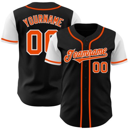 Custom Name Number Personalized Two Tone Baseball Jersey - Black Orange White Authentic Team Apparel Personalized Black Orange-White